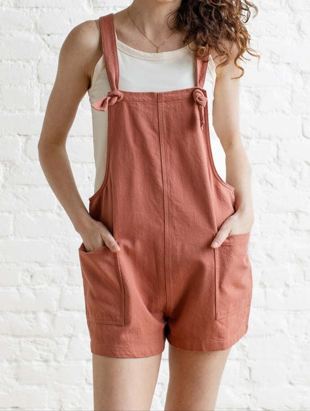 Miou Muse Linen Cotton Blend Romper - Dusty Rose